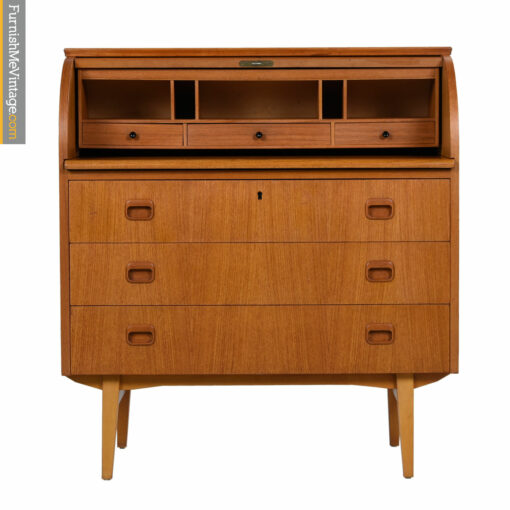 Egon Ostergaard Swedish Teak Roll-Top Locking Secretary Desk