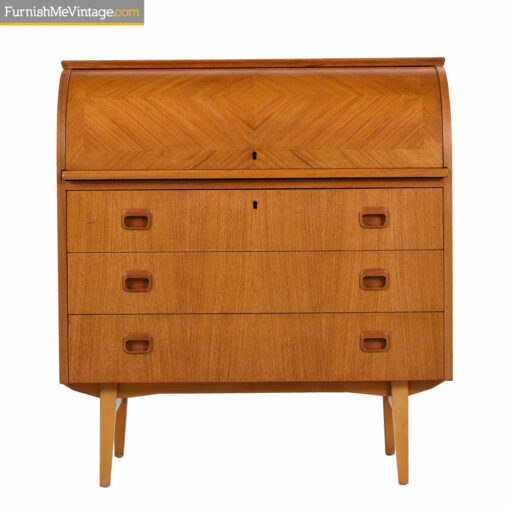 Egon Ostergaard Swedish Teak Roll-Top Locking Secretary Desk