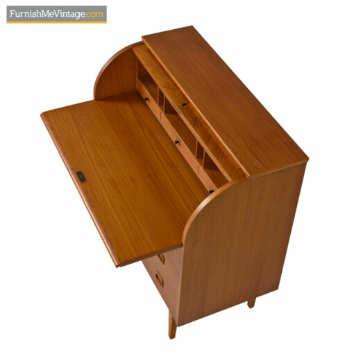 Egon Ostergaard Swedish Teak Roll-Top Locking Secretary Desk