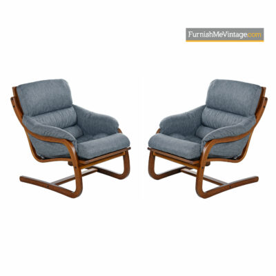Alvar Aalto Style Cantilever Lounge Chair Set by Stouby Polster - Danish Bent Teak Frame