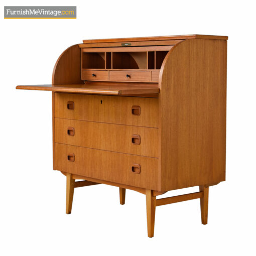 Egon Ostergaard Swedish Teak Roll-Top Locking Secretary Desk