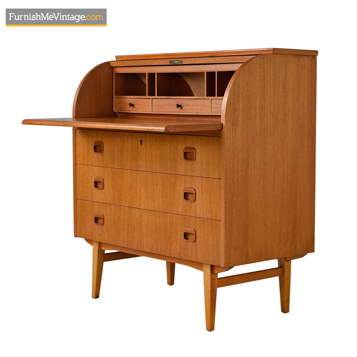 Egon Ostergaard Swedish Teak Roll Top Locking Secretary Desk