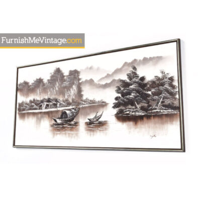 brown river painting mid-century modern painting