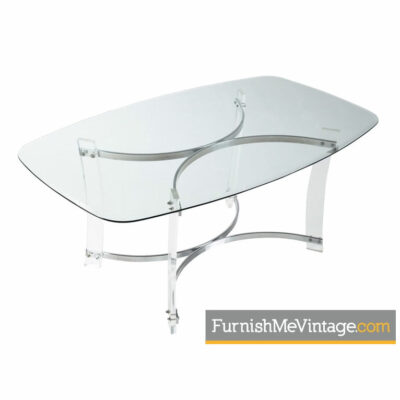 Acrylic Lucite Dining Table With Chrome Accents - Hollywood Regency