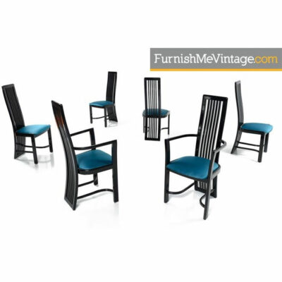 black lacquer,Asian modern,hollywood regency,dining,chairs,vintage