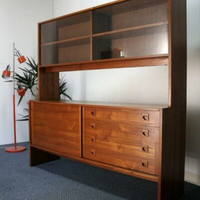 Danish Modern Teak 2-Piece Sideboard Hutch