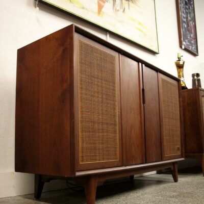 Mid Century Modern Pilot Console Stereo Cabinet with 70s Era Components