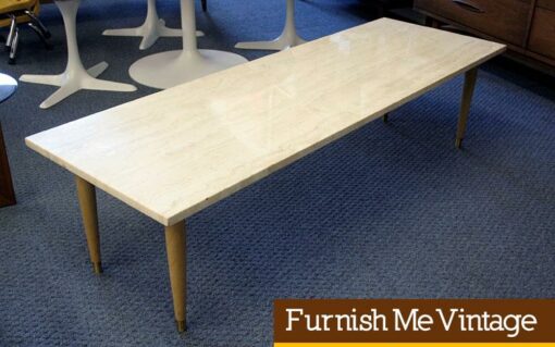 Italian Marble Top Long Coffee Table Mid Century