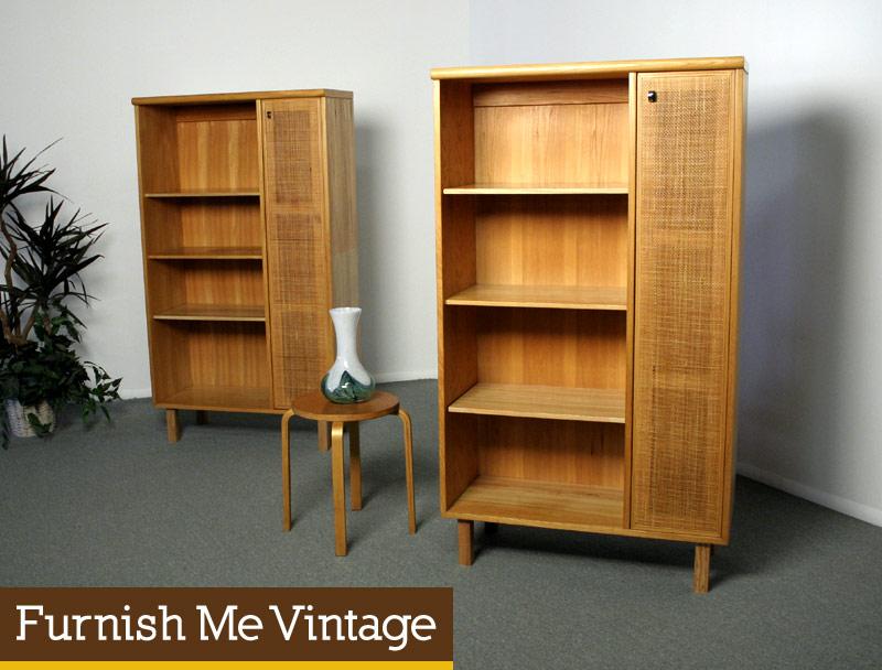 2 Vintage Solid Blond Maple Bookshelf Cabinets
