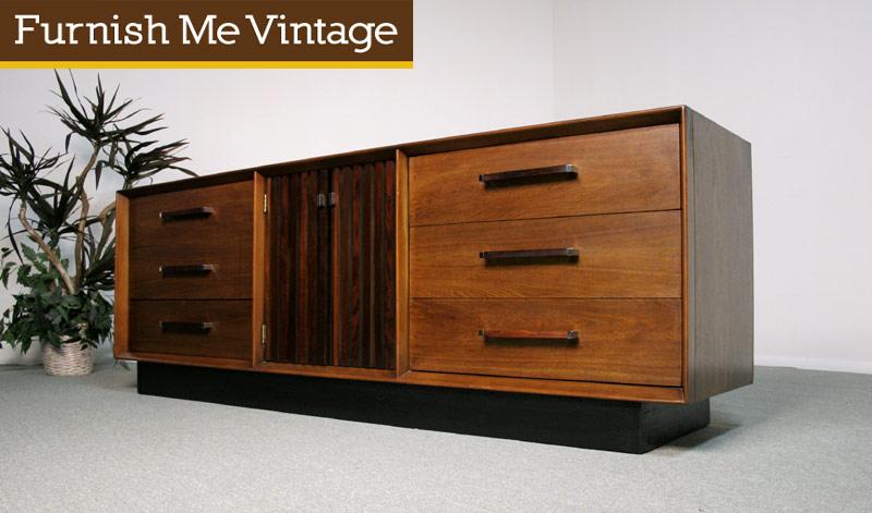 Mid Century Modern Lane Rosewood Walnut Triple Dresser