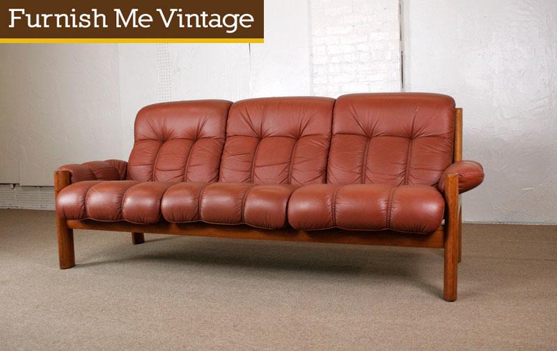 Vintage Ekornes Norwegian Modern Teak Leather Sofa