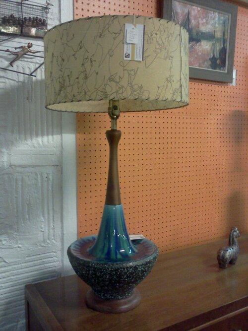 Large turquoise mid century lamp