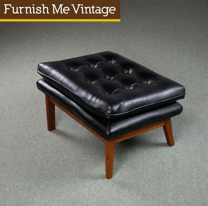Black Vinyl Mid Century Modern Ottoman