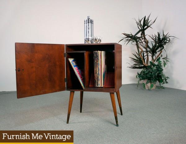 Retro Small Cherry Wood Record Cabinet