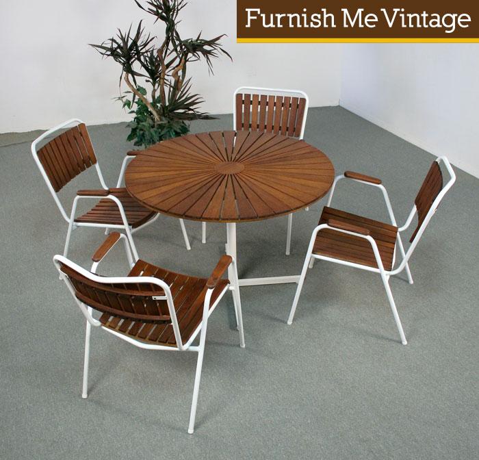 Mid Century Modern Danish Teak Sunburst Patio Set