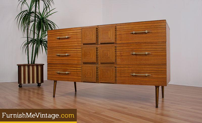 Mid Century Modern Zebra Wood Dresser