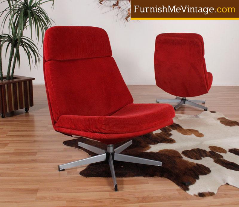 Pair of Red Contemporary Lounge Chairs