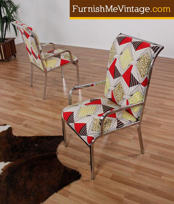 2 funky fabric vintage chrome arm chairs furnish me vintage