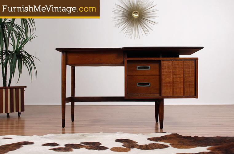 Mid Century Modern Floating Desk With Bookcase