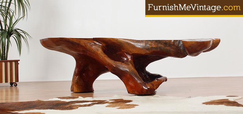 Massive Vintage Teak Root Coffee Table