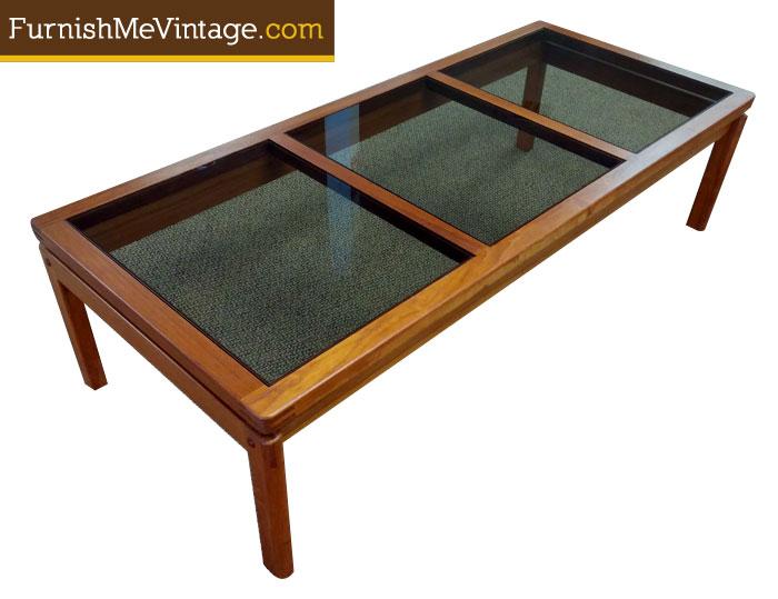 Vintage Danish Teak Coffee Table With Inset Glass