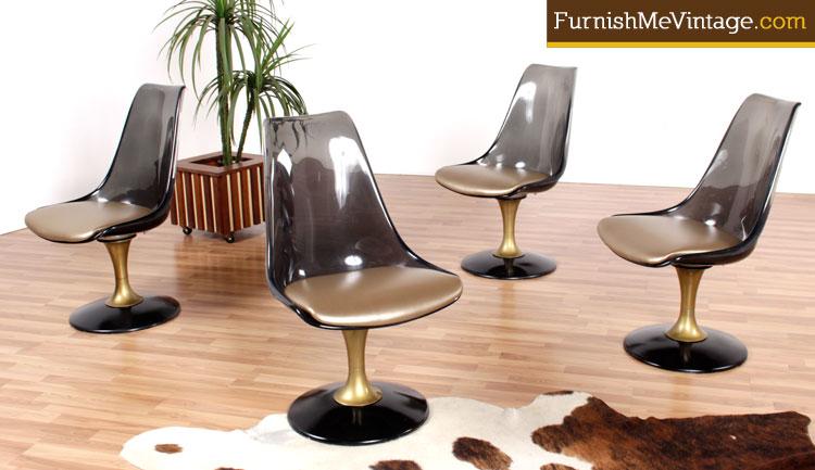 set of four chromcraft smoked lucite dining chairs