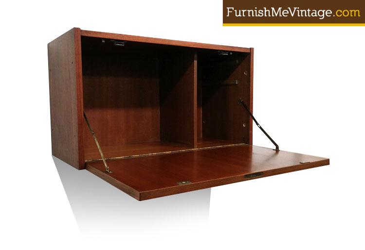 Mid Century Modern Wall Mount Danish Teak Cabinet