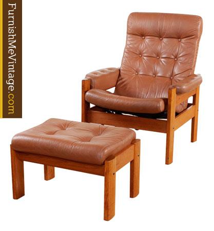 vintage ekornes leather and teak recliner with ottoman