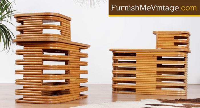 Pair Of Vintage Paul Frankl Rattan End Tables