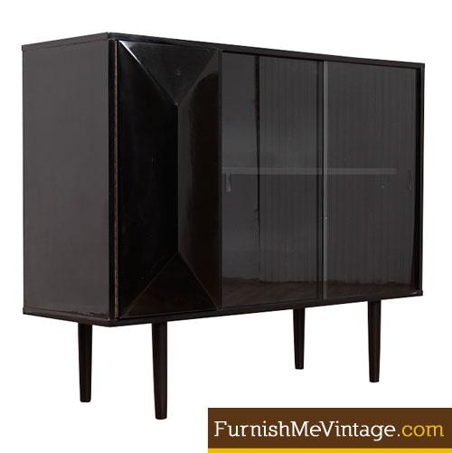 Mid Century Modern Black Lacquer China Cabinet