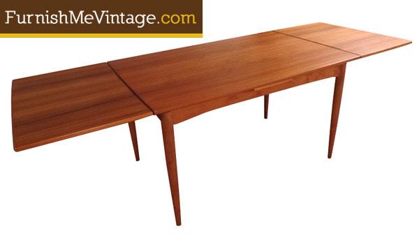 Refinished Mid Century Modern Bowed Teak Dining Table