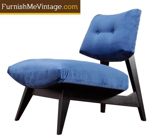 Slipper Chair Jens Risom Style Red In Plush Blue Velvet Jens Risom Style Blue Velvet Slipper Chair