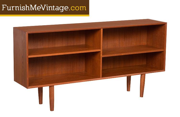 Long Low Mid Century Modern Danish Teak Bookcase