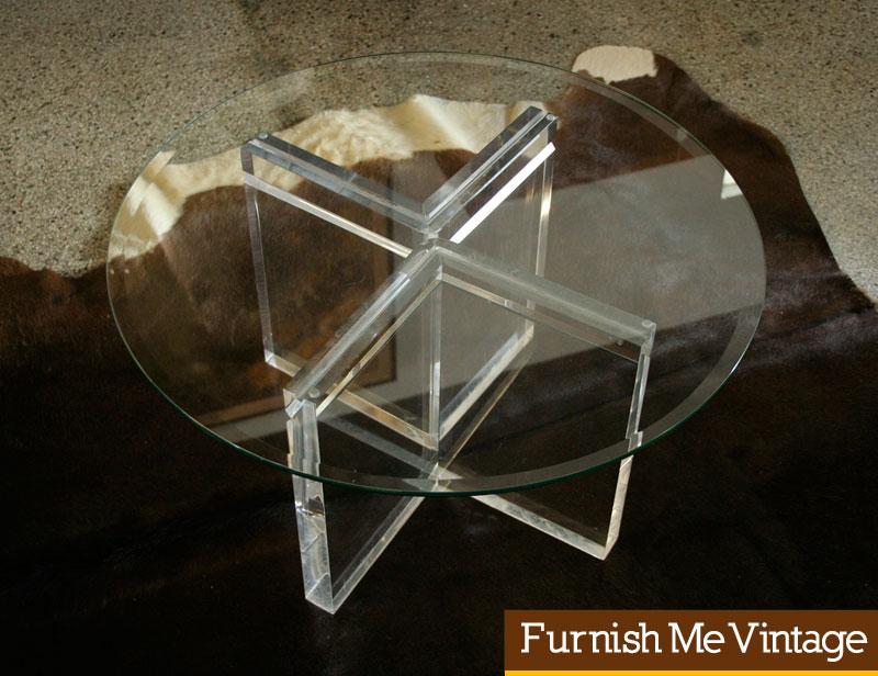 Petit Retro Lucite End Table with Glass Top