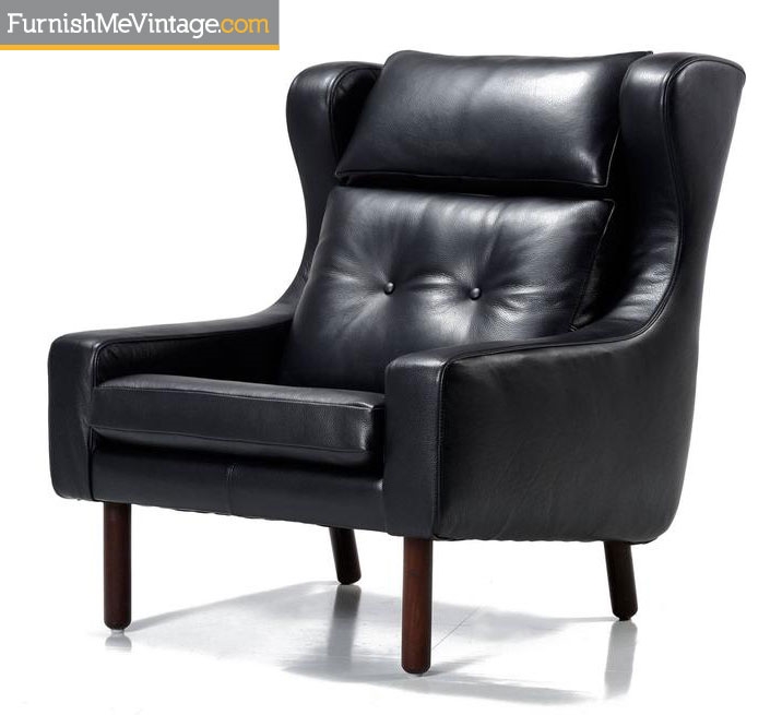 Restored Danish Borge Mogensen Style Black Leather Armchair