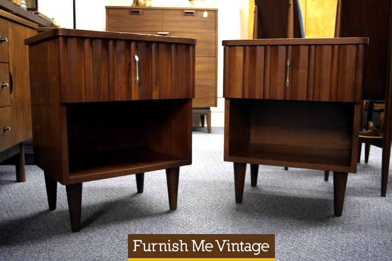 Two Vintage Mid Century Modern Fluted Nightstands