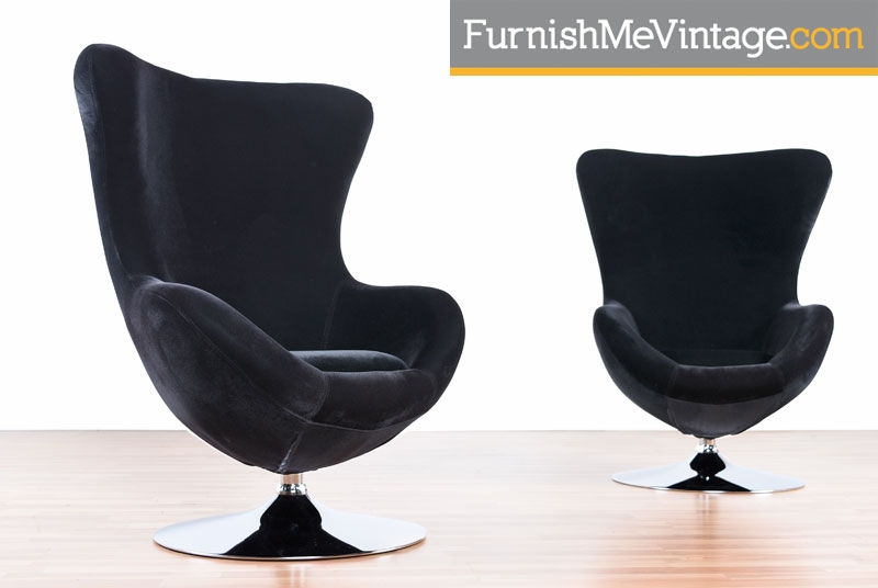 Pair of contemporary black velvet egg chairs