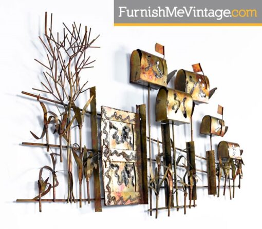 Vintage Country Road Brutalist Metal Wall Sculpture