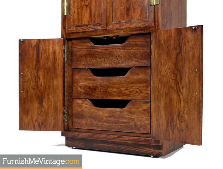 Henredon Campaign Chifforobe Brass Accent Pecan Storage Cabinet