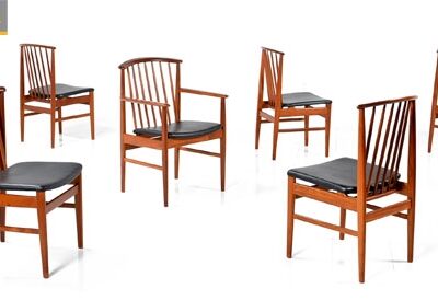 Set of 8 Restored DUX Teak Chairs