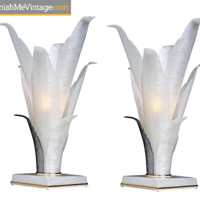 Rougier Table Lamps - White Marbled Acrylic Gold Accent Floral Tulip Design