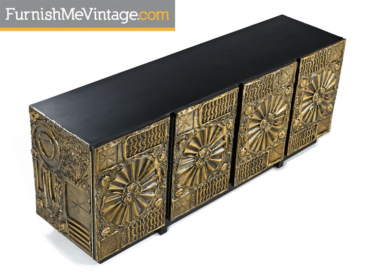 Adrian Pearsall Credenza Gold Brutalist Paul Evans Style Sideboard