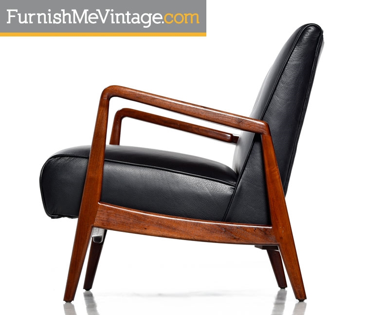 Jens Risom Lounge Chair Red In Black Tufted Leather Red Mid Century Modern Jens Risom Lounge Chair