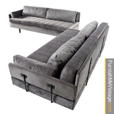 Gray Velvet Mid-Century Modern Modular Daybed Sofas - Custom Made