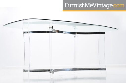 Acrylic Lucite Dining Table With Chrome Accents - Hollywood Regency