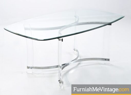 Acrylic Lucite Dining Table With Chrome Accents - Hollywood Regency