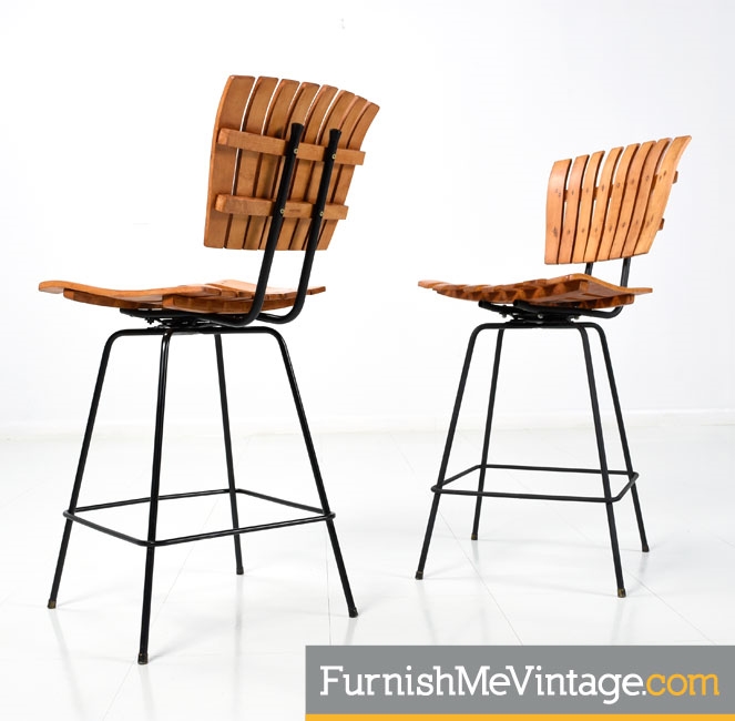 Arthur Umanoff slatted retro bar stools
