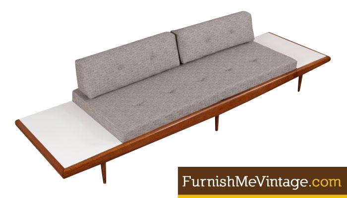 Red Mid Century Modern Daybed Sofa With Attached End Tables Red Mid Century Modern Daybed Sofa With Attached End Tables