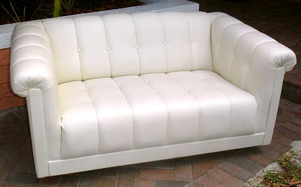 Vintage White Leather Loveseat Sofa