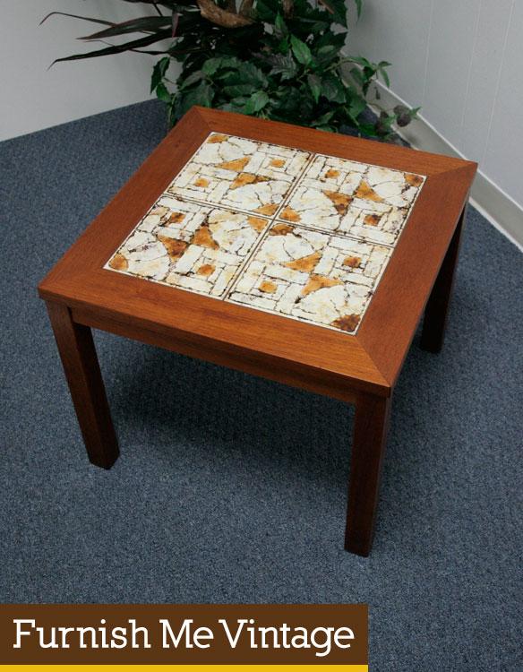 Danish Modern Teak End Table Tile Inlay